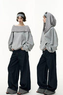 Convertible Off-Shoulder Hoodie Sweatshirt – Oversized 2-in-1 Pullover Top with Hood, Casual Streetwear & Loungewear