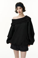 Convertible Off-Shoulder Hoodie Sweatshirt – Oversized 2-in-1 Pullover Top with Hood, Casual Streetwear & Loungewear