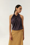 Silk Resin-Bead Halter Top – Mauve Purple