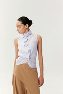 Mist Orchid Ruffle Top – Sculptural Lavender Sleeveless Blouse