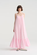 Island Breeze – A-Line Light Pink Backless Linen Maxi Dress for Summer