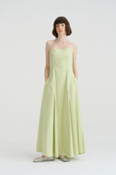 SEEDAN Minimalist Backless Halterneck Lime Green A-Line Maxi Dress