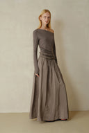 Asymmetric Off-Shoulder Long Sleeve Maxi Dress – Modern Neutral Grey