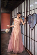 Vogsion Mara Maxi Dress in Blush Pink Sheer Tulle – Romantic Summer Maxi Dress – Real Customer Photo
