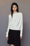 Asymmetrical Off-Shoulder Knit Top – Minimalist Sweater for Women