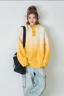 Vogsion "Aura Gradient" Mohair-Blend Henley Hoodie | Oversized Ombre Knit Sweater for Gen-Z Aesthetic