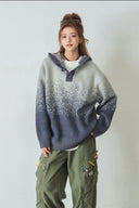 Vogsion "Aura Gradient" Mohair-Blend Henley Hoodie | Oversized Ombre Knit Sweater for Gen-Z Aesthetic