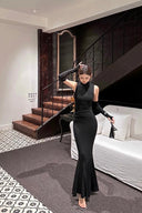 Vogsion “Moonlit Muse” High-Neck Mermaid Gown