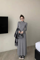 Vogsion Sculpted Elegance Ribbed Knit Maxi Dress