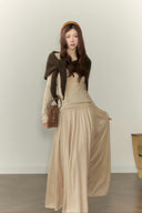 Beige Knit Top & Maxi Skirt Set with Wool Scarf – Autumn Winter Cozy Elegant Outfit, Minimalist Neutral Tones