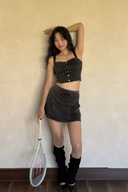 KOKOYAYA Denim Corset Crop Top and High Waist Mini Skirt Set – Women’s Two Piece Outfit, Vintage Washed Jean Tank Bustier with A-Line Skirt for Casual, Streetwear and Y2K Fashion