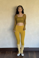 KOKOYAYA Mesh Long Sleeve Ruched Crop Top with Built-in Bra Pads – Women’s Square Neck Sheer Activewear Shirt for Yoga, Dance, Pilates & Athleisure