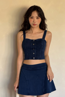 KOKOYAYA Denim Corset Crop Top and High Waist Mini Skirt Set – Women’s Two Piece Outfit, Vintage Washed Jean Tank Bustier with A-Line Skirt for Casual, Streetwear and Y2K Fashion