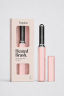 Vogsion blush pink portable heated hair brush with cap and packaging, lipstick-size hair styling brush for bangs, quick touch-ups, and soft volume on the go