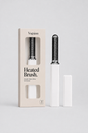 Vogsion white mini heated hair brush with protective cap and branded box, travel-friendly styling tool for smooth bangs, flyaways, and root volume