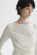 White and sky blue sheer ruched long sleeve tops by Vogsion x Moly Cho