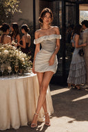 Grey chiffon mini party dress for women at an elegant wedding reception