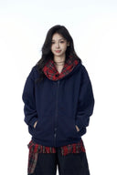 Vogsion Convertible Plaid Hoodie with Detachable Scarf Lining