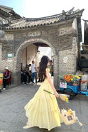 Vogsion Lemon Yellow Bloom Ruffle Maxi Dress