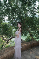 Vogsion Seraphina Tiered Chantilly Lace Maxi Dress - Romantic Pastel Coquette Gown