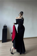 Vogsion Midnight Rose Off-Shoulder Mermaid Maxi Dress