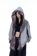 Vogsion Convertible Plaid Hoodie with Detachable Scarf Lining