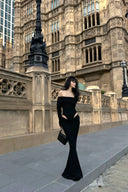 Black Off Shoulder Cut Out Maxi Dress – Noir Enigma by Vogsion