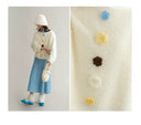 Vogsion Crochet Flower Fuzzy Knit Sweater - Soft Girl Aesthetic Winter Pullover - Oversized Cozy Fluffy Sweater for Women