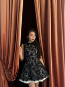 Vogsion Shushu Renaissance Stiff Wool-Lace Coquette Dress