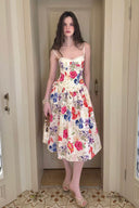 Vogsion Fleur Romance Corset Floral Midi Dress front view vintage milkmaid summer dress