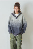 Vogsion "Aura Gradient" Mohair-Blend Henley Hoodie | Oversized Ombre Knit Sweater for Gen-Z Aesthetic