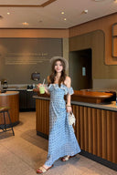 Vogsion L’Avenir Polka-Dot Lace Ruffle Maxi Dress in Powder Blue