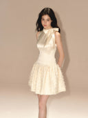 Ivory Satin Bow Mini Dress – Elegant Birthday, Cocktail & Party Outfit
