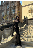Black Off Shoulder Cut Out Maxi Dress – Noir Enigma by Vogsion
