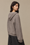 Wool–Silk–Cashmere Hooded Cardigan — Sage Green, Grey & Blue