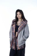 Vogsion Convertible Plaid Hoodie with Detachable Scarf Lining