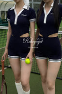 Kokoyaya Cutout V-Neck Polo Short Sleeve Playsuit