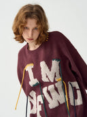 Vogsion “IM YF/WG” Hand-Embroidered Statement Knit Sweater
