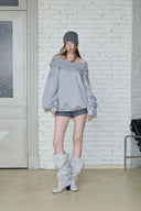 Convertible Off-Shoulder Hoodie Sweatshirt – Oversized 2-in-1 Pullover Top with Hood, Casual Streetwear & Loungewear