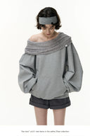 Convertible Off-Shoulder Hoodie Sweatshirt – Oversized 2-in-1 Pullover Top with Hood, Casual Streetwear & Loungewear