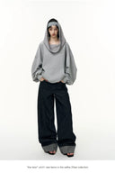 Convertible Off-Shoulder Hoodie Sweatshirt – Oversized 2-in-1 Pullover Top with Hood, Casual Streetwear & Loungewear
