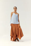 Terracotta Cascade Asymmetrical Ruffle Midi Skirt