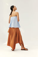 Terracotta Cascade Asymmetrical Ruffle Midi Skirt