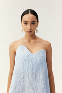 Azure Sculpt Double-Layer Strapless Linen Top