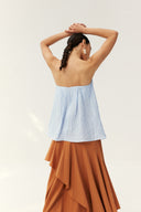 Azure Sculpt Double-Layer Strapless Linen Top