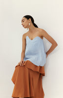 Azure Sculpt Double-Layer Strapless Linen Top