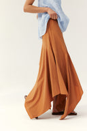 Terracotta Cascade Asymmetrical Ruffle Midi Skirt