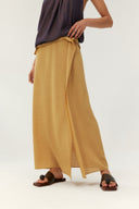 Sand Orange Textured Asymmetric Draped Maxi Skirt