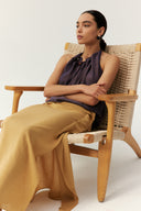 Sand Orange Textured Asymmetric Draped Maxi Skirt