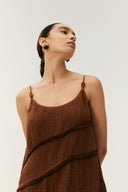 Ambergrain Textured Knit Camisole – Sand Brown Beaded Strap Top